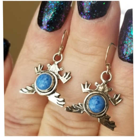 Jewelry - Genuine Old Pawn Turquoise Frog Earrings 1"